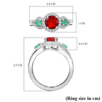 Cherry Fire Opal, Emerald & White Zircon Ring in Rhodium Sterling Silver 1.24 ct