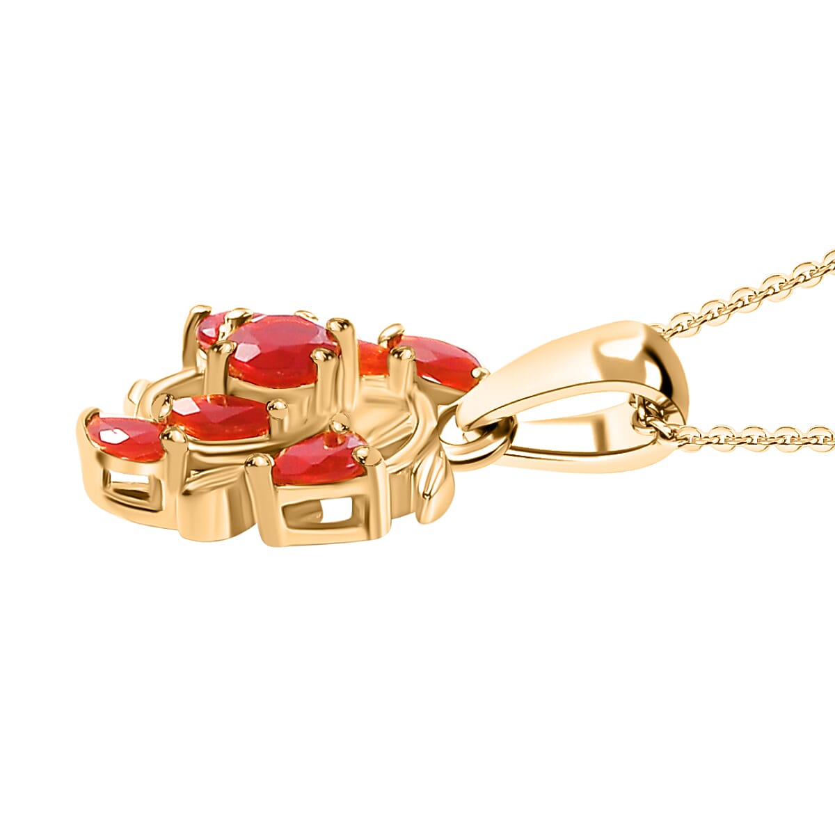 Cherry Fire Opal Leafy Vines Pendant with Chain (Size 20) in 18K Yellow Gold Vermeil Plated Sterling Silver 4308202 3