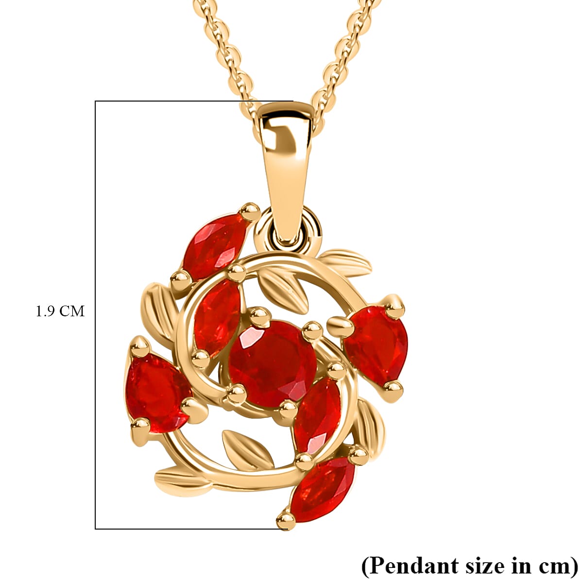 Cherry Fire Opal Leafy Vines Pendant with Chain (Size 20) in 18K Yellow Gold Vermeil Plated Sterling Silver 4308202 6