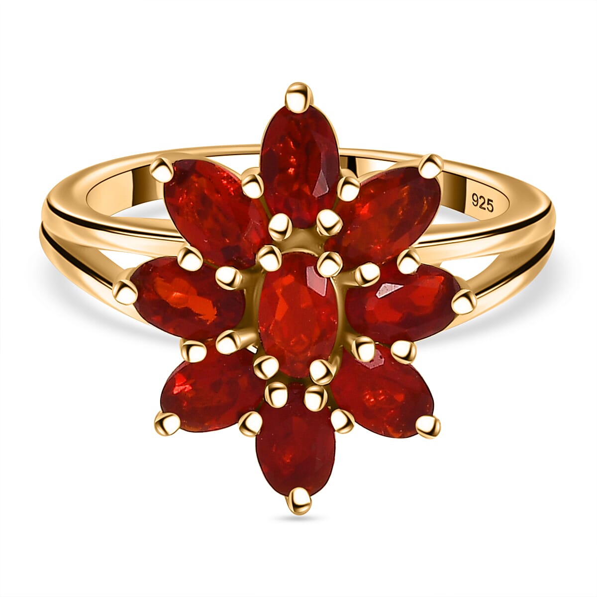 Cherry Fire Opal Floral Ring in 18K Yellow Gold Vermeil Plated Sterling Silver 7877394 0