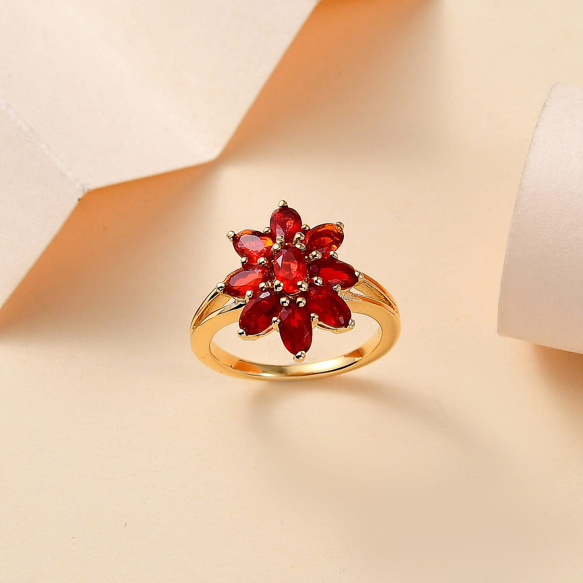 Cherry Fire Opal Floral Ring in 18K Yellow Gold Vermeil Plated Sterling Silver 7877394 1