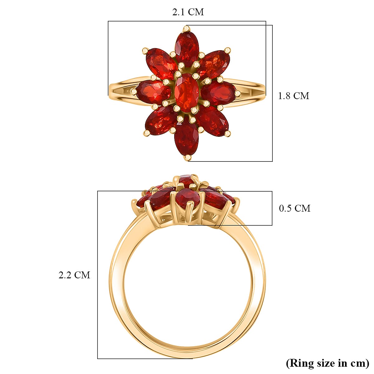 Cherry Fire Opal Floral Ring in 18K Yellow Gold Vermeil Plated Sterling Silver 7877394 5