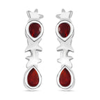 Cherry Fire Opal Solitaire Stud Push Post Earring in Rhodium Overlay Sterling Silver 1.03 Ct.