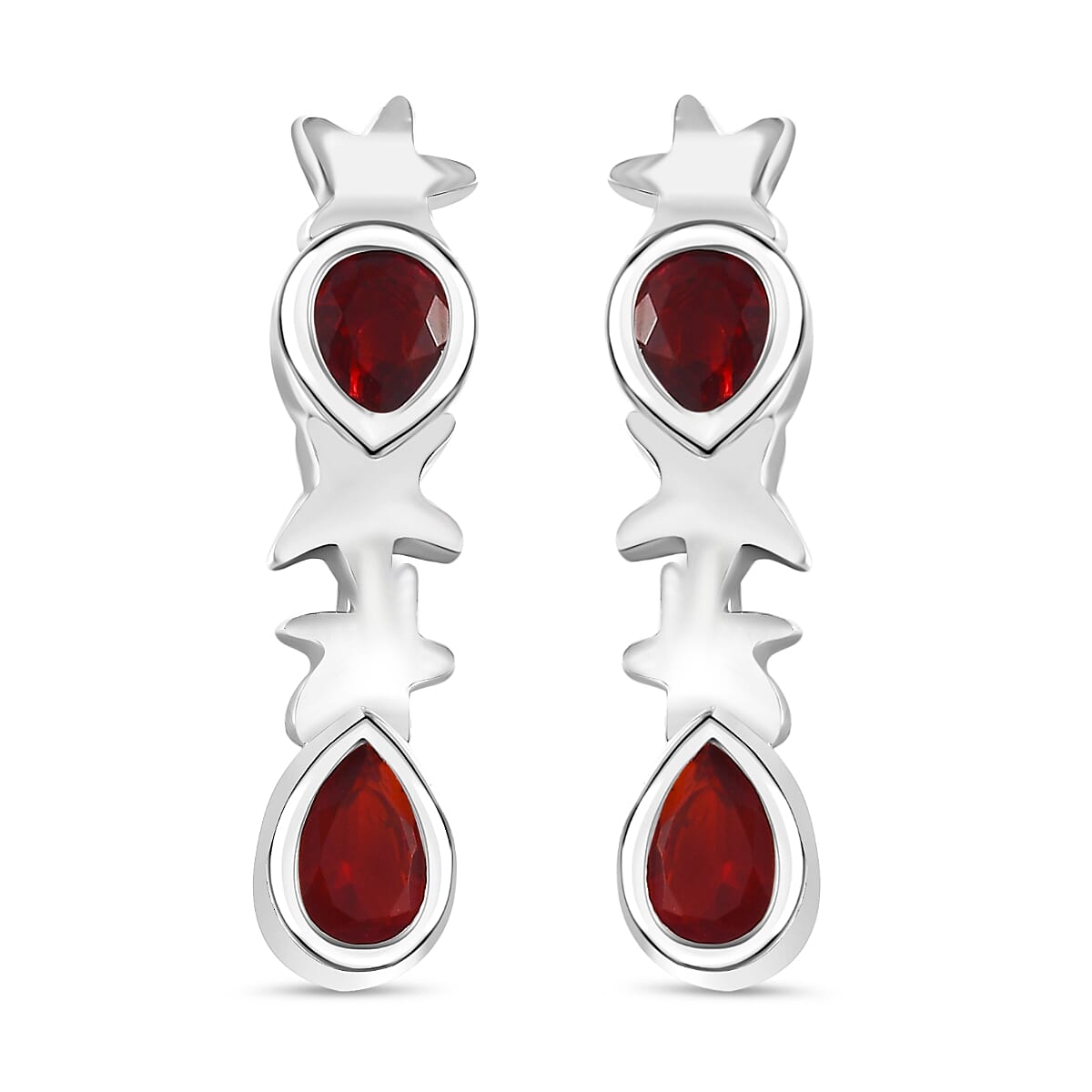 Cherry Fire Opal  Drop Earrings in Rhodium Plated Sterling Silver 7896476 0