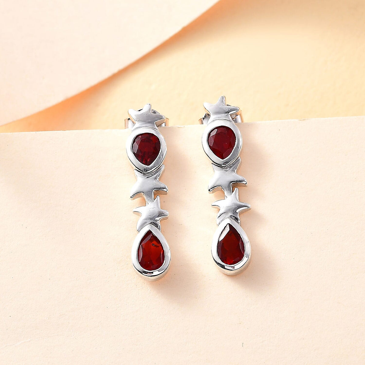 Cherry Fire Opal  Drop Earrings in Rhodium Plated Sterling Silver 7896476 1