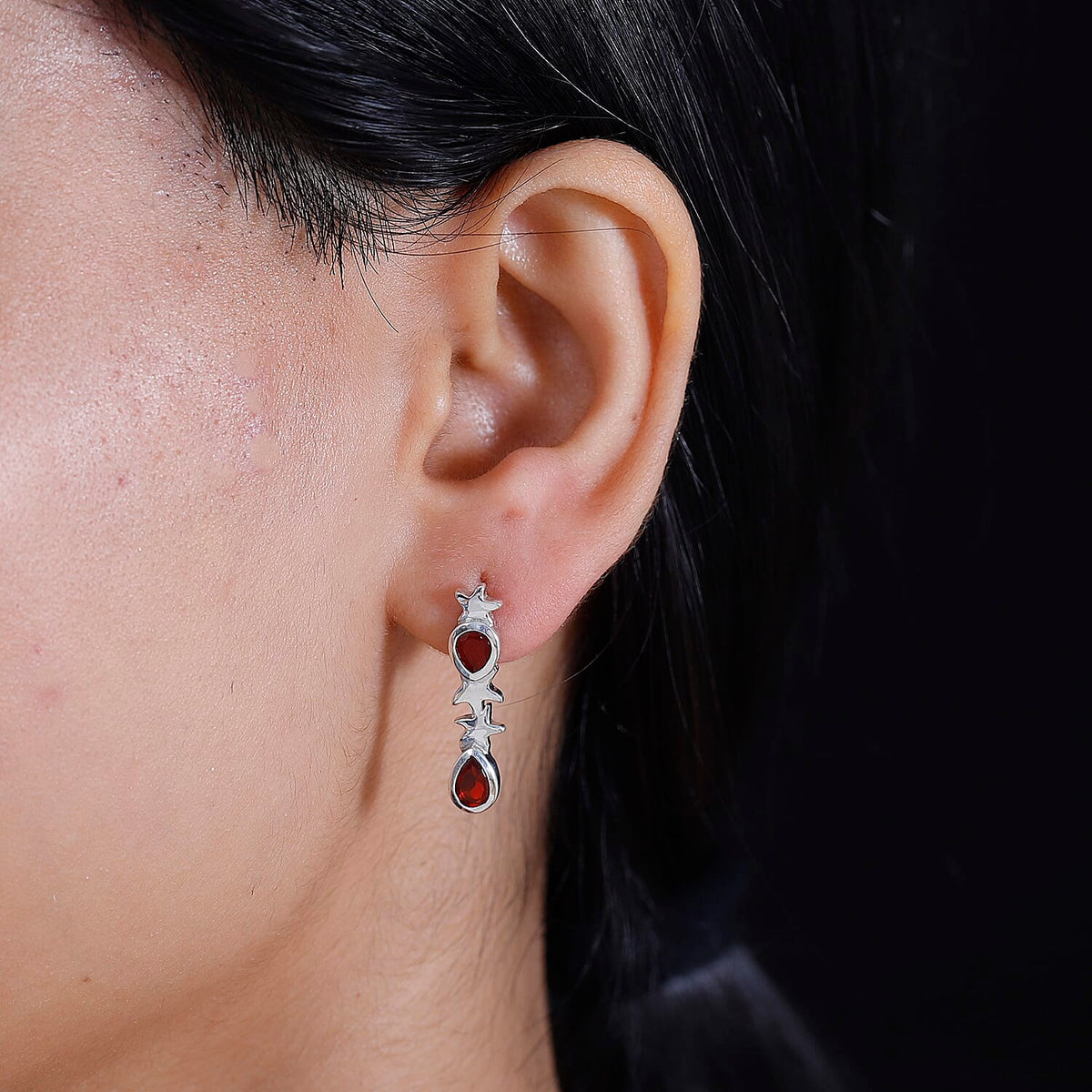 Cherry Fire Opal  Drop Earrings in Rhodium Plated Sterling Silver 7896476 2