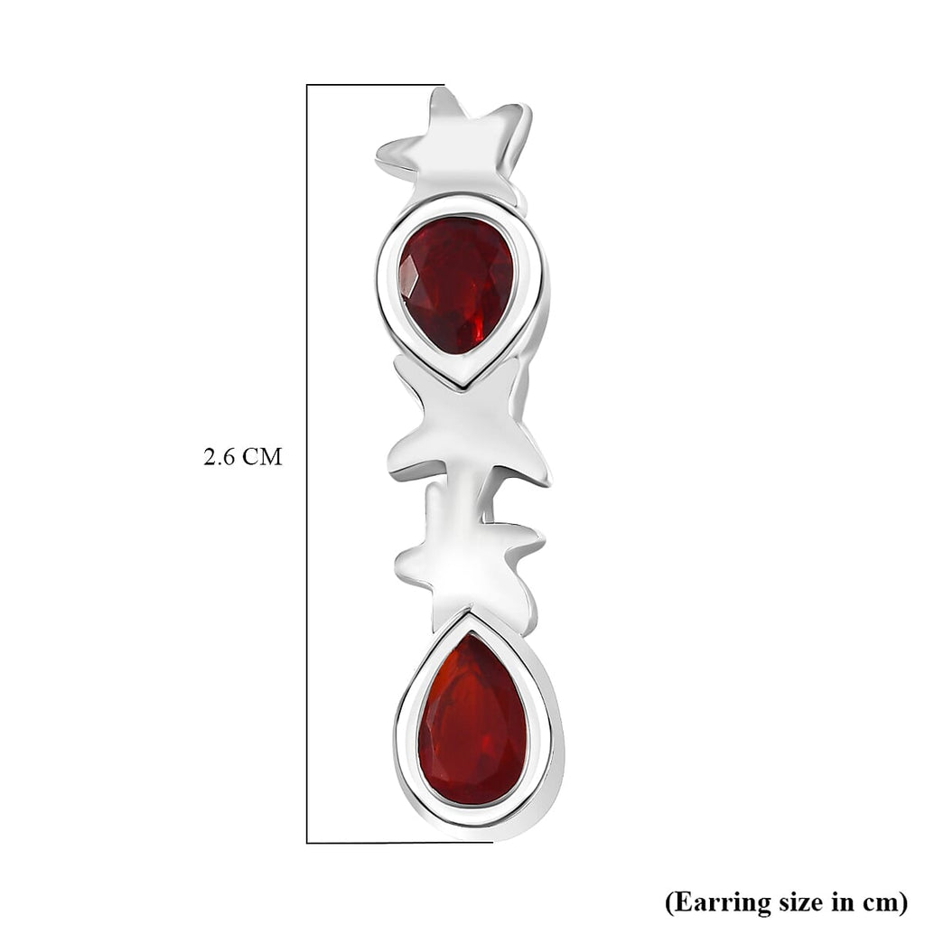 Cherry Fire Opal Solitaire Stud Push Post Earring in Rhodium Overlay Sterling Silver 1.03 Ct.