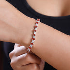 Cherry Fire Opal & White Zircon Link Bracelet With Lock Box (Size - 8) in Rhodium Sterling Silver 4.12 Ct, Silver Wt. 14.40 Gms.