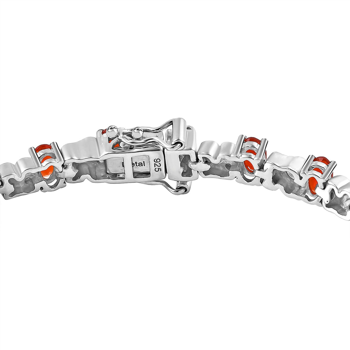 Salamanca Fire Opal &amp; White Zircon Link Bracelet With Lock Box (Size - 7) in Rhodium Overlay Sterling Silver 3.62 Ct, Silver Wt. 12.60 Gms. 7896539 4
