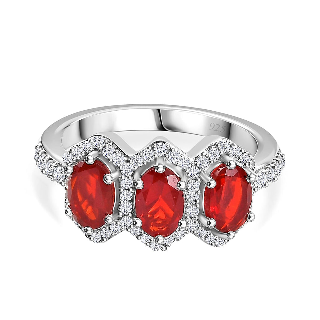 Salamanca Fire Opal & White Zircon Ring in Rhodium Overlay Sterling Silver 2.26 ct