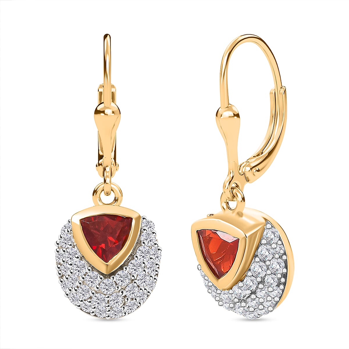 Cherry Fire Opal, White Zircon Drop Earrings in 18K Yellow Gold Vermeil Plated Sterling Silver 7894527 0