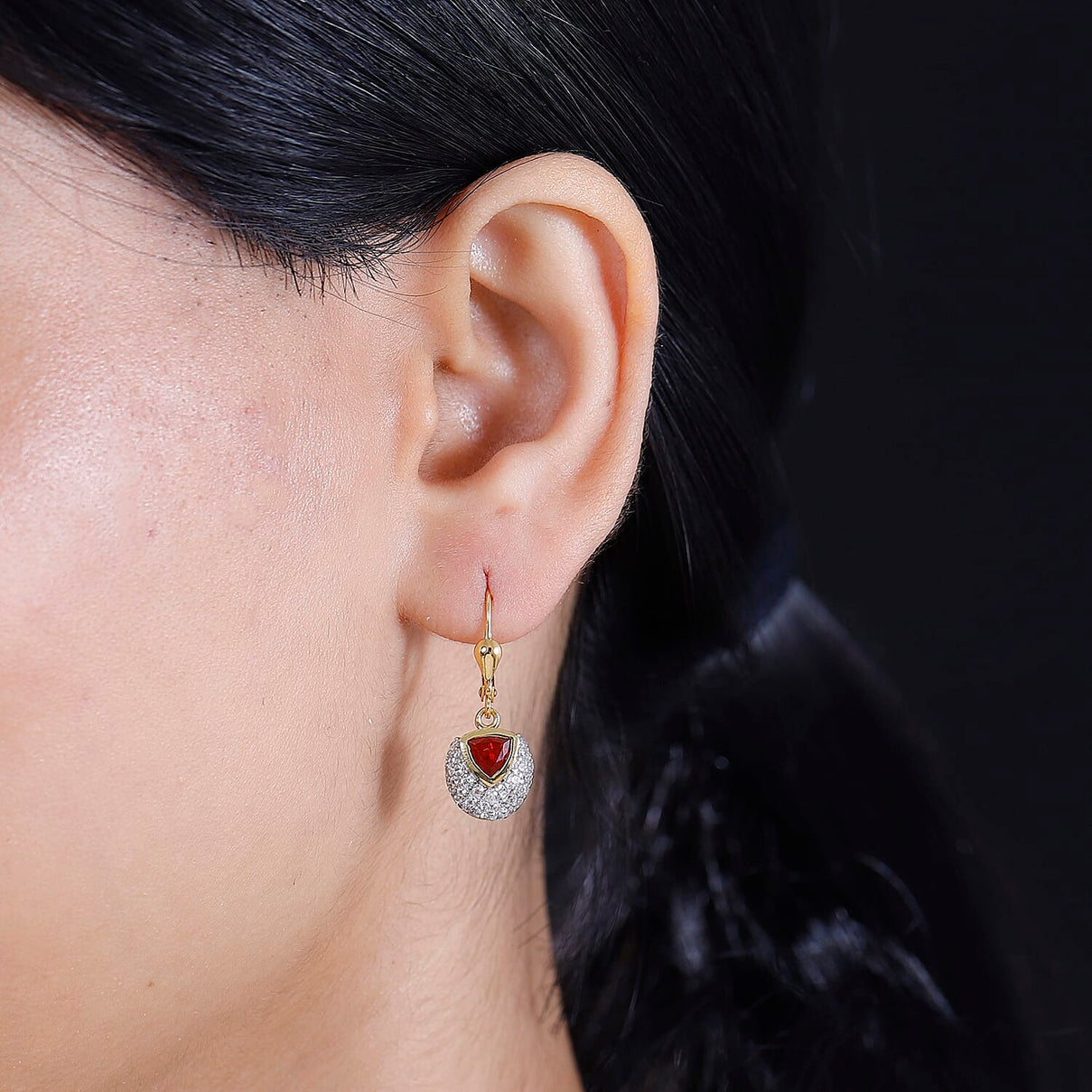 Cherry Fire Opal, White Zircon Drop Earrings in 18K Yellow Gold Vermeil Plated Sterling Silver 7894527 2