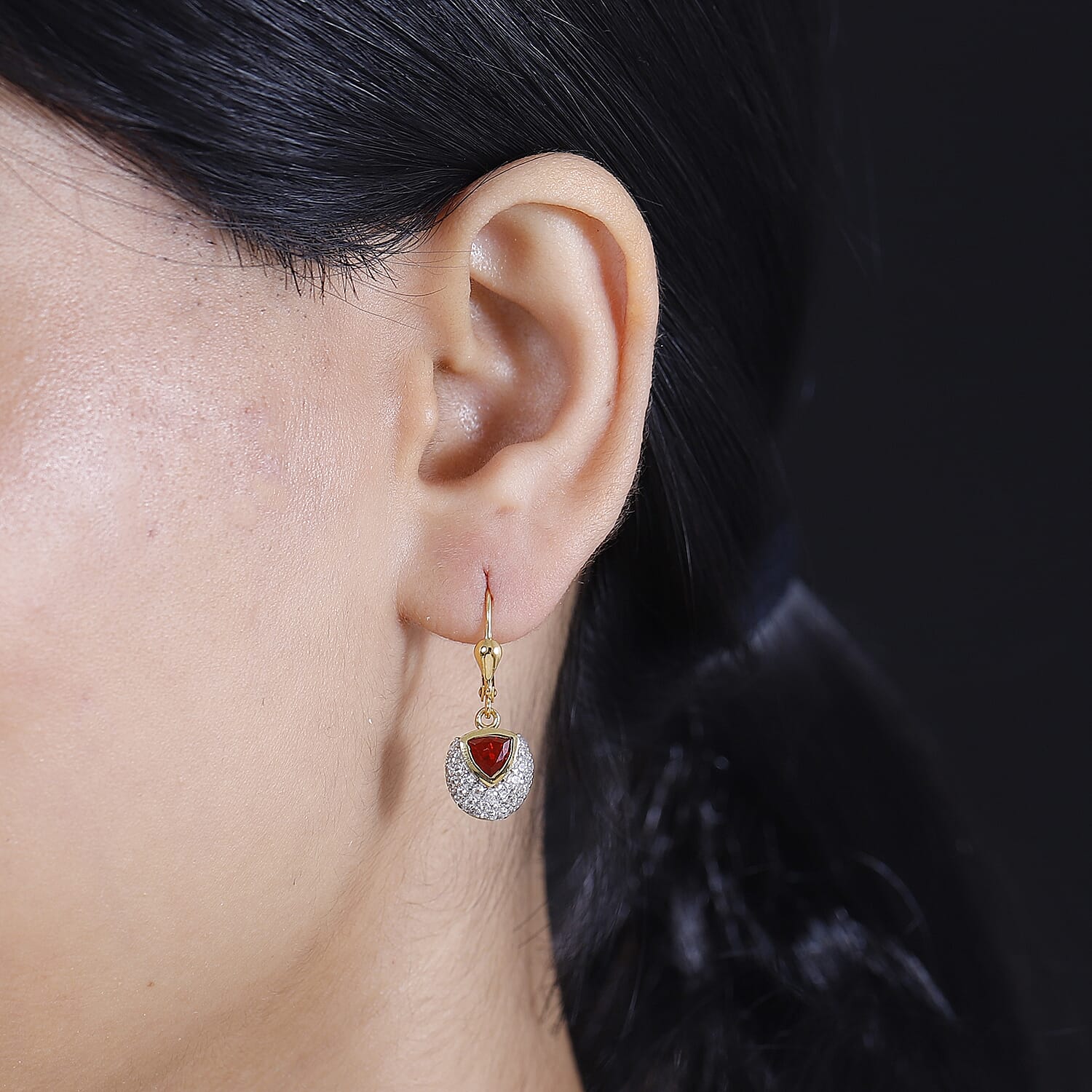 Cherry Fire Opal, White Zircon Drop Earrings in 18K Yellow Gold Vermeil Plated Sterling Silver 7894527 2