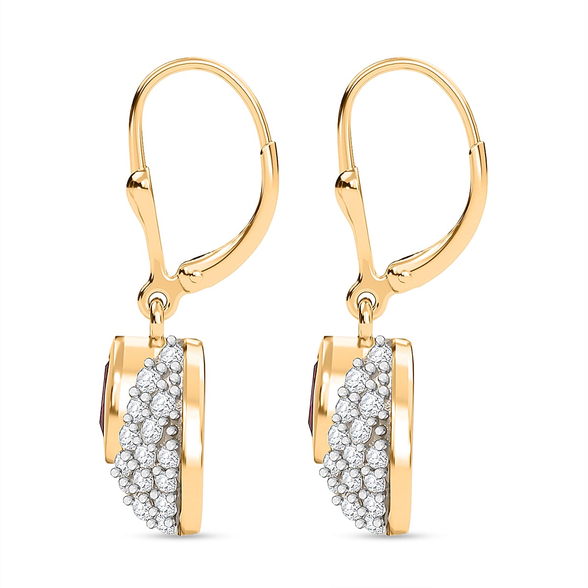 Cherry Fire Opal, White Zircon Drop Earrings in 18K Yellow Gold Vermeil Plated Sterling Silver 7894527 3