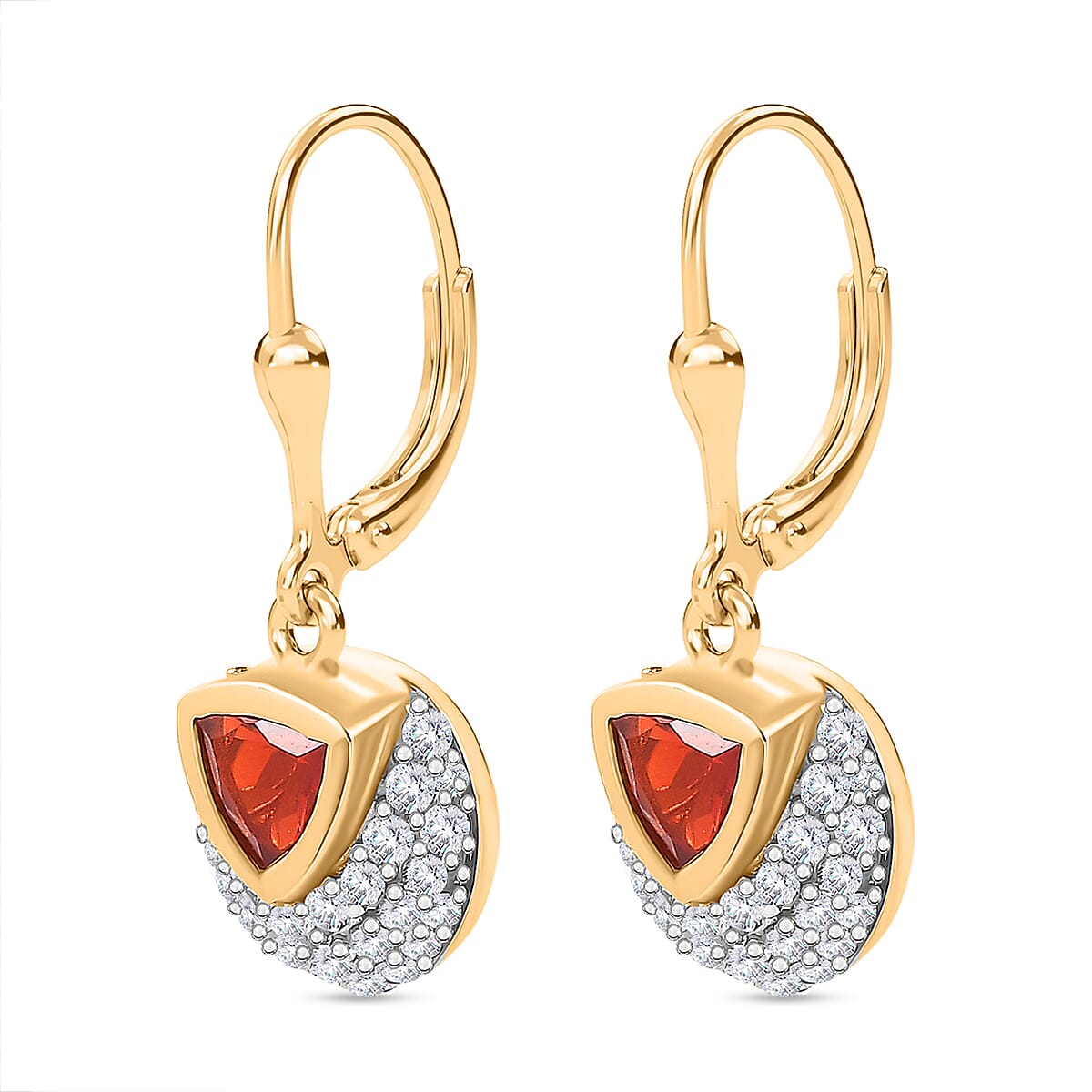 Cherry Fire Opal, White Zircon Drop Earrings in 18K Yellow Gold Vermeil Plated Sterling Silver 7894527 4