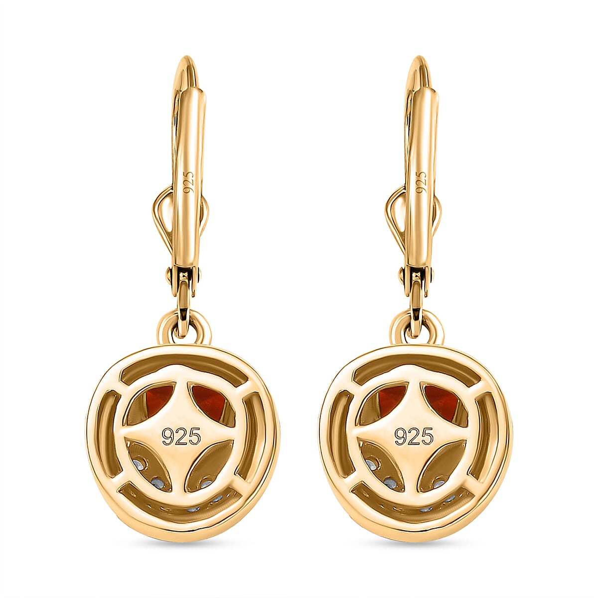 Cherry Fire Opal, White Zircon Drop Earrings in 18K Yellow Gold Vermeil Plated Sterling Silver 7894527 5