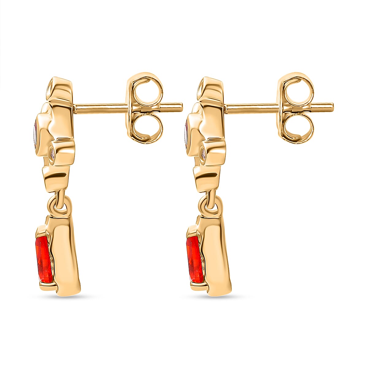 Cherry Fire Opal, White Zircon Drop Earrings in 18K Yellow Gold Vermeil Plated Sterling Silver 0.84 ct. 7896481 4