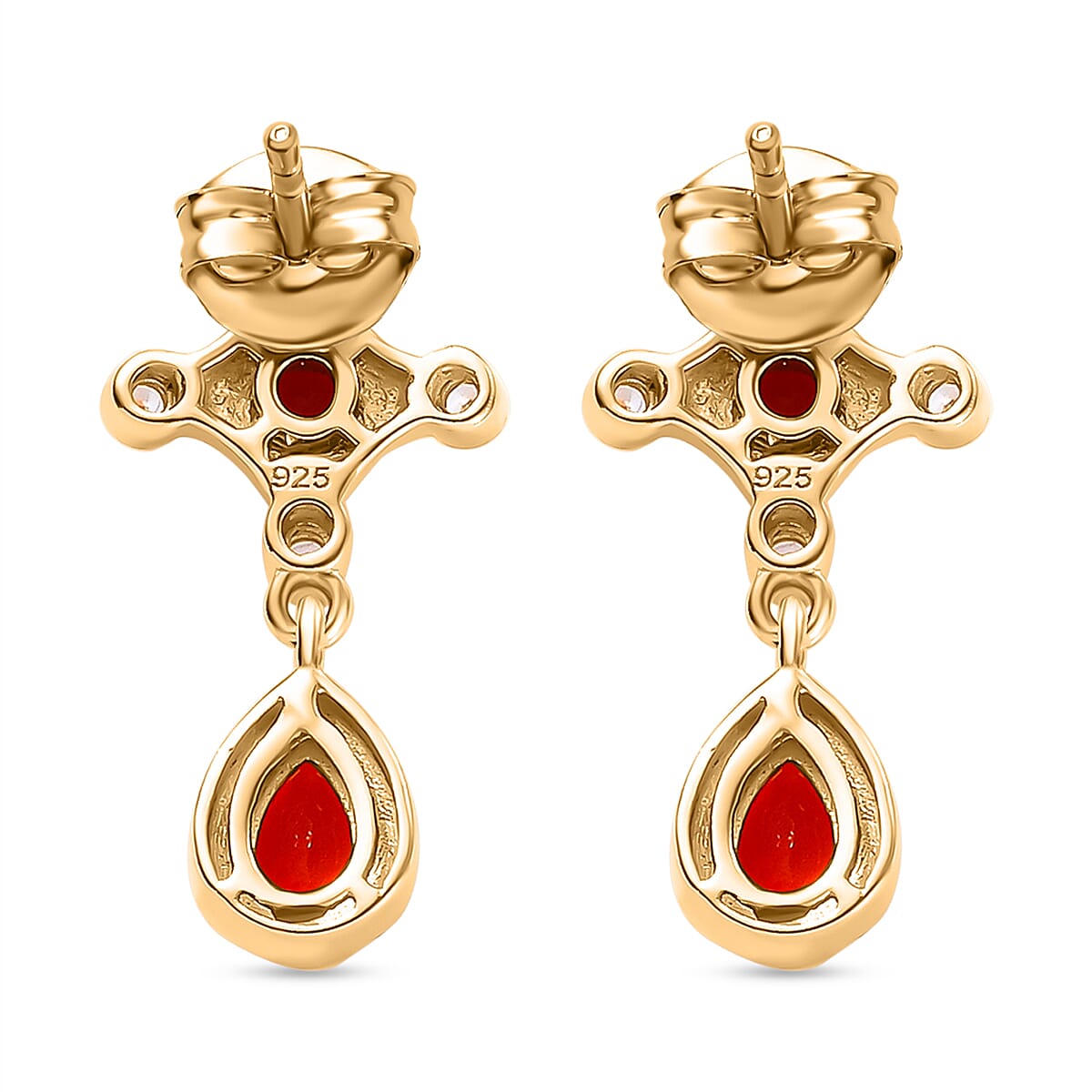 Cherry Fire Opal, White Zircon Drop Earrings in 18K Yellow Gold Vermeil Plated Sterling Silver 0.84 ct. 7896481 5