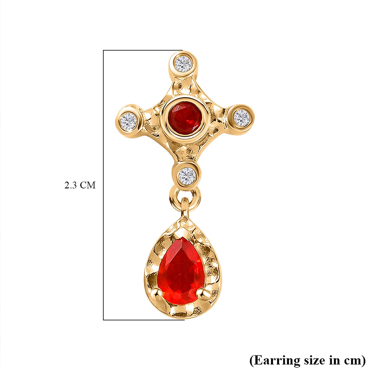 Cherry Fire Opal, White Zircon Drop Earrings in 18K Yellow Gold Vermeil Plated Sterling Silver 0.84 ct. 7896481 6