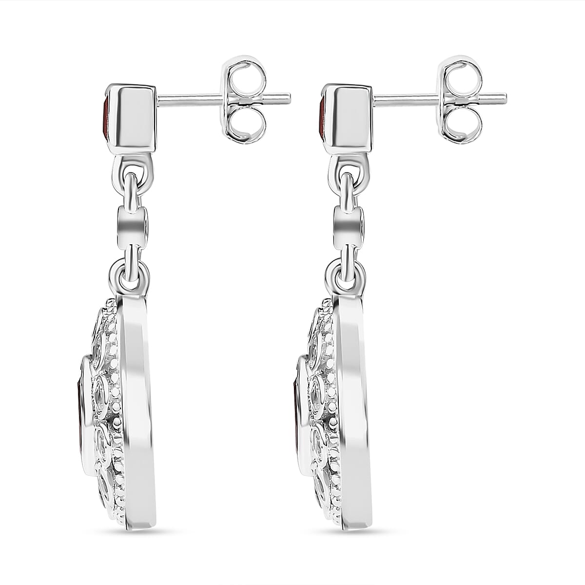Cherry Fire Opal, White Zircon Halo Earrings in Rhodium Overlay Sterling Silver 7896478 4