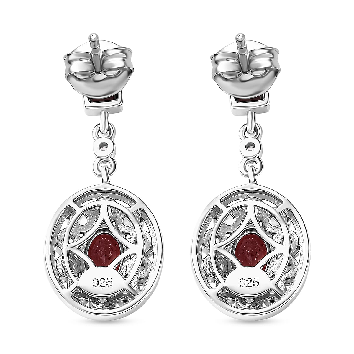 Cherry Fire Opal, White Zircon Halo Earrings in Rhodium Overlay Sterling Silver 7896478 5