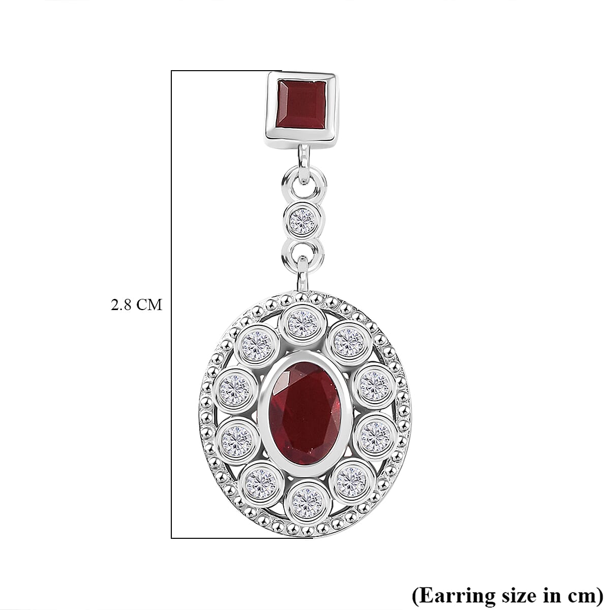 Cherry Fire Opal, White Zircon Halo Earrings in Rhodium Overlay Sterling Silver 7896478 6