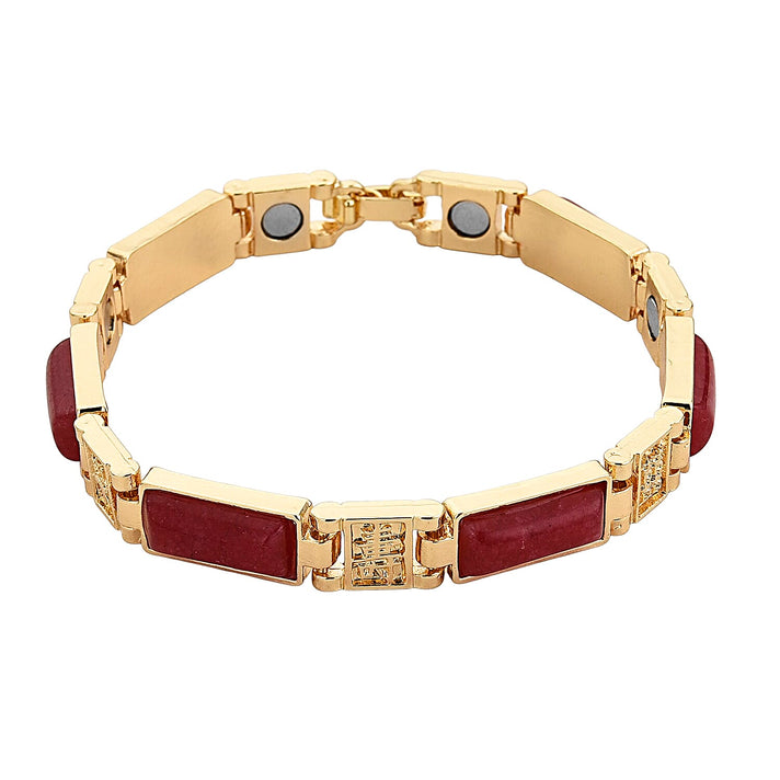 Designer Inspired- Cherry Quartz Magnetic Therapy Bracelet (Size - 7.25) in Yellow Gold Tone 16.00 Ct 8370725 1