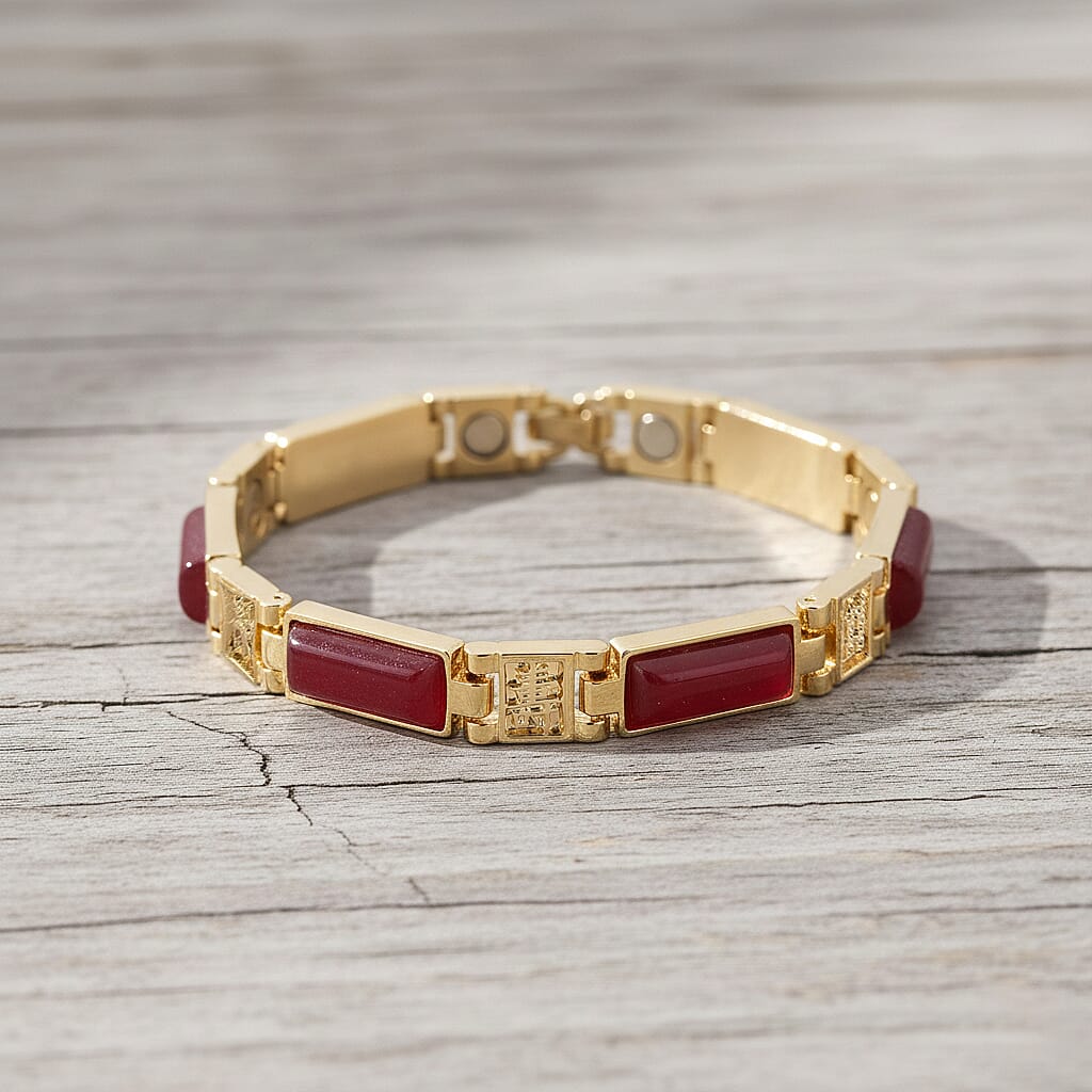 Designer Inspired- Cherry Quartz Magnetic Therapy Bracelet (Size - 7.25) in Yellow Gold Tone 16.00 Ct V32518896 2