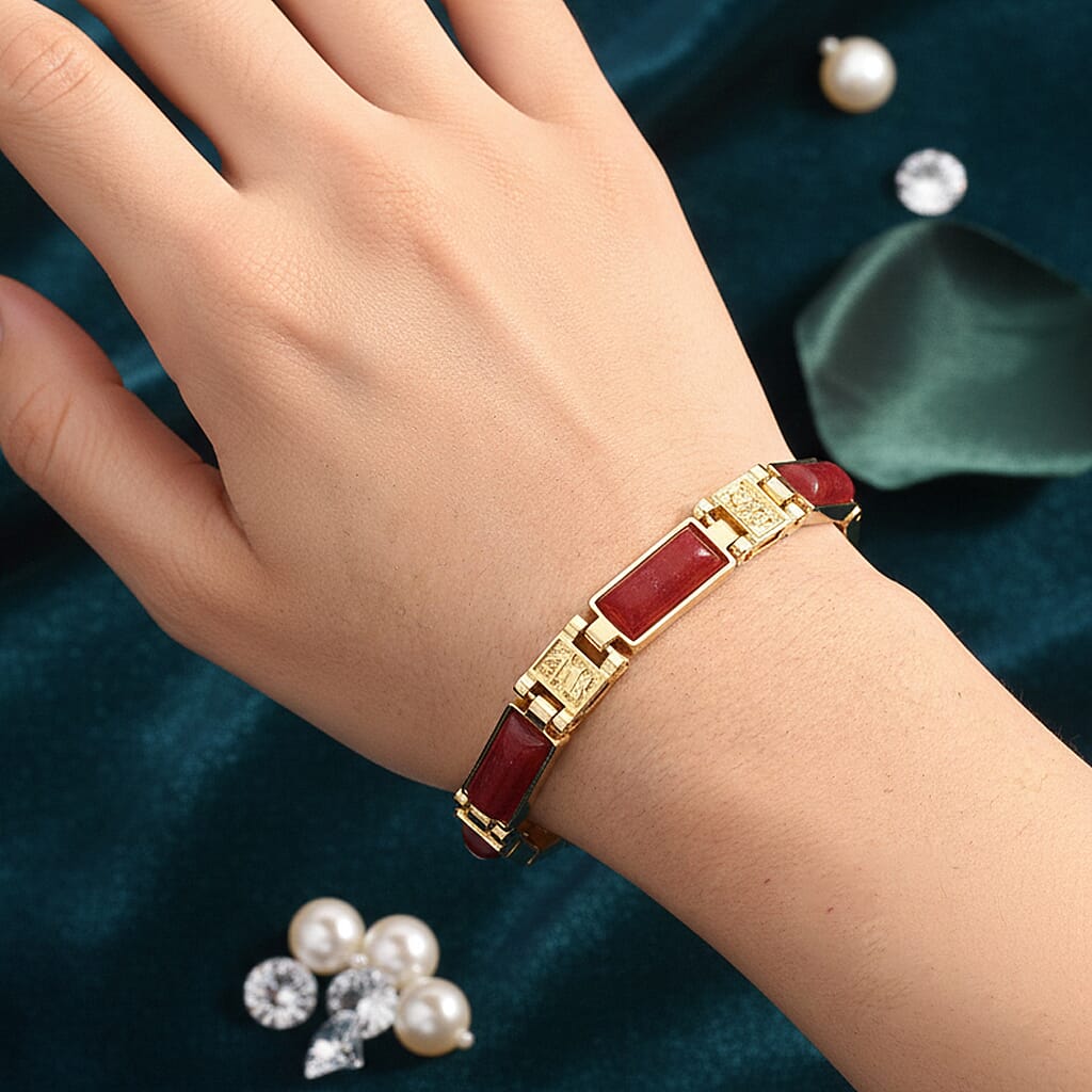 Designer Inspired- Cherry Quartz Magnetic Therapy Bracelet (Size - 7.25) in Yellow Gold Tone 16.00 Ct