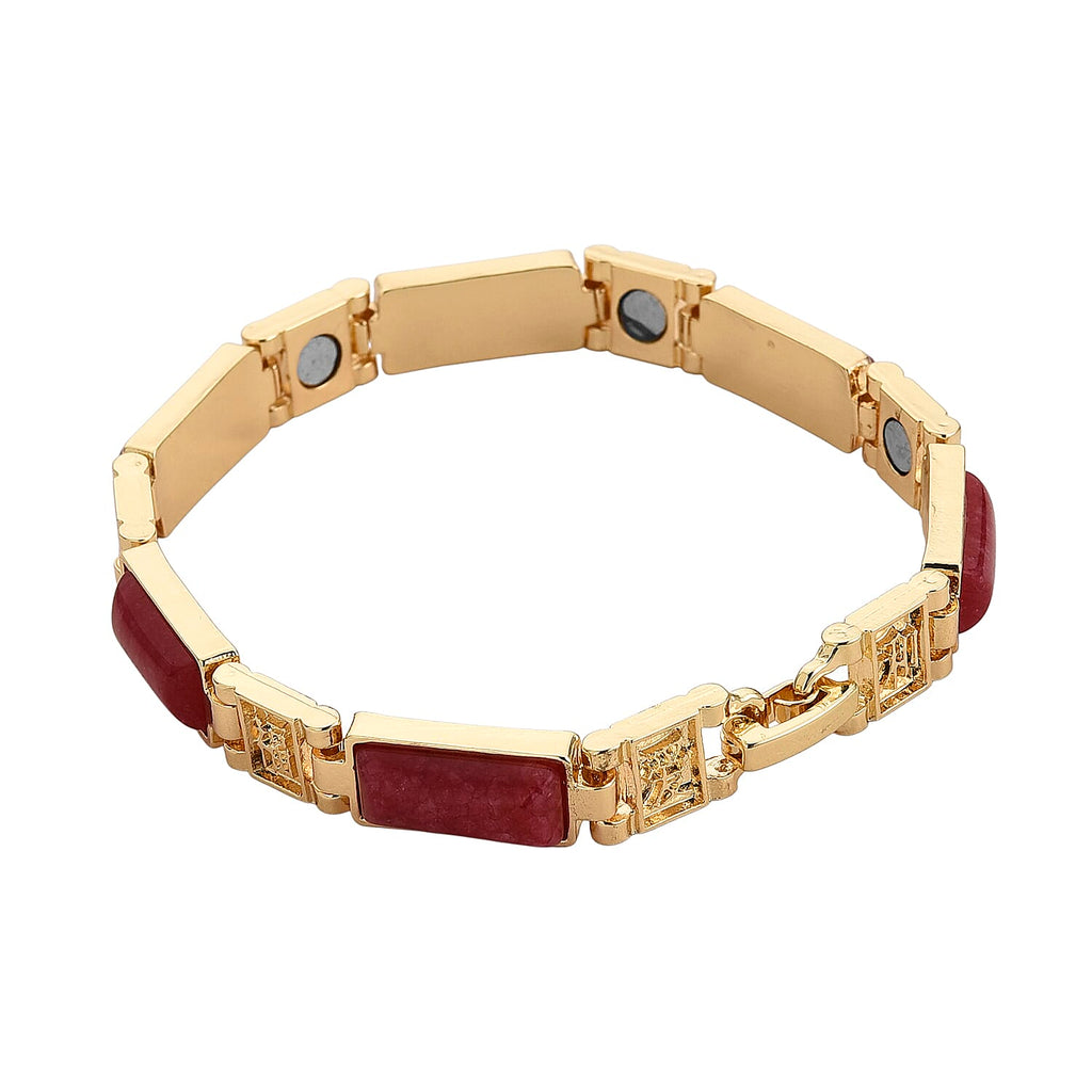 Designer Inspired- Cherry Quartz Magnetic Therapy Bracelet (Size - 7.25) in Yellow Gold Tone 16.00 Ct