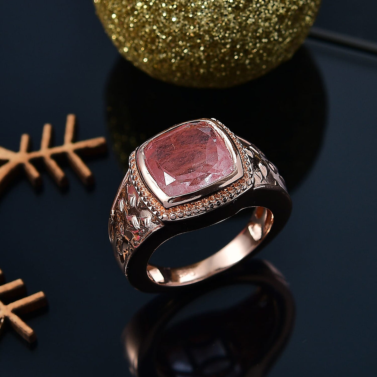 Cherry Quartz Solitaire Ring in Rose Gold Tone 3.14 Ct. 7987079 1