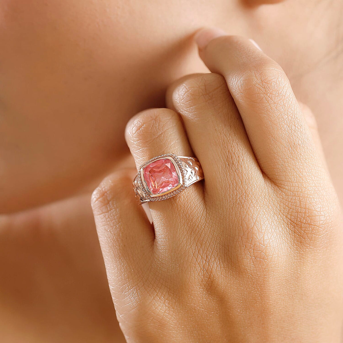 Cherry Quartz Solitaire Ring in Rose Gold Tone 3.14 Ct. 7987079 2