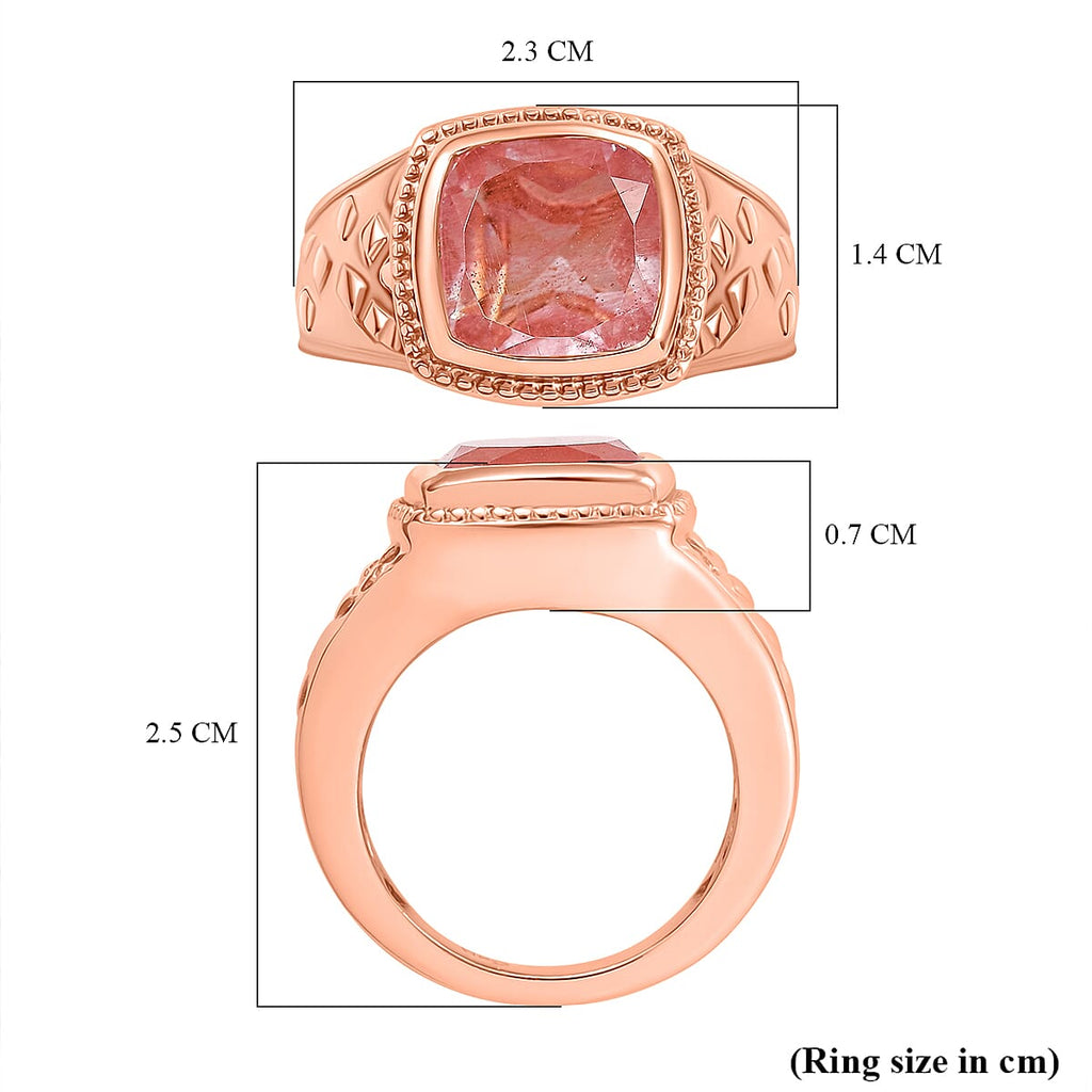 Cherry Quartz Solitaire Ring in Rose Gold Tone 3.14 Ct.