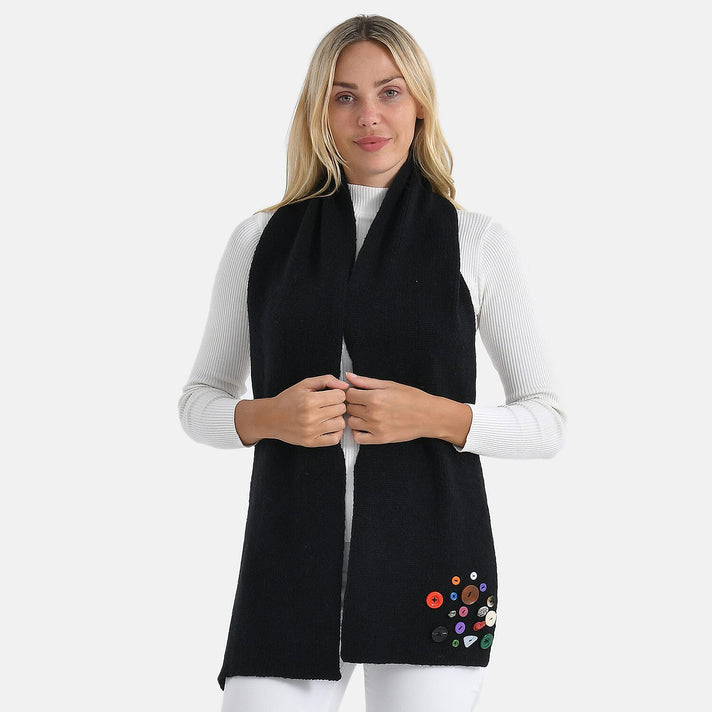 Designer Closeout Deal - Scarf with Colourful Button Accents - Black 8205066 1