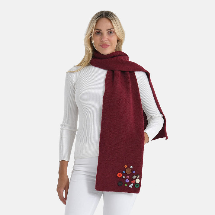 Designer Closeout Deal - Scarf with Colourful Button Accents - Burgundy 8205067 1