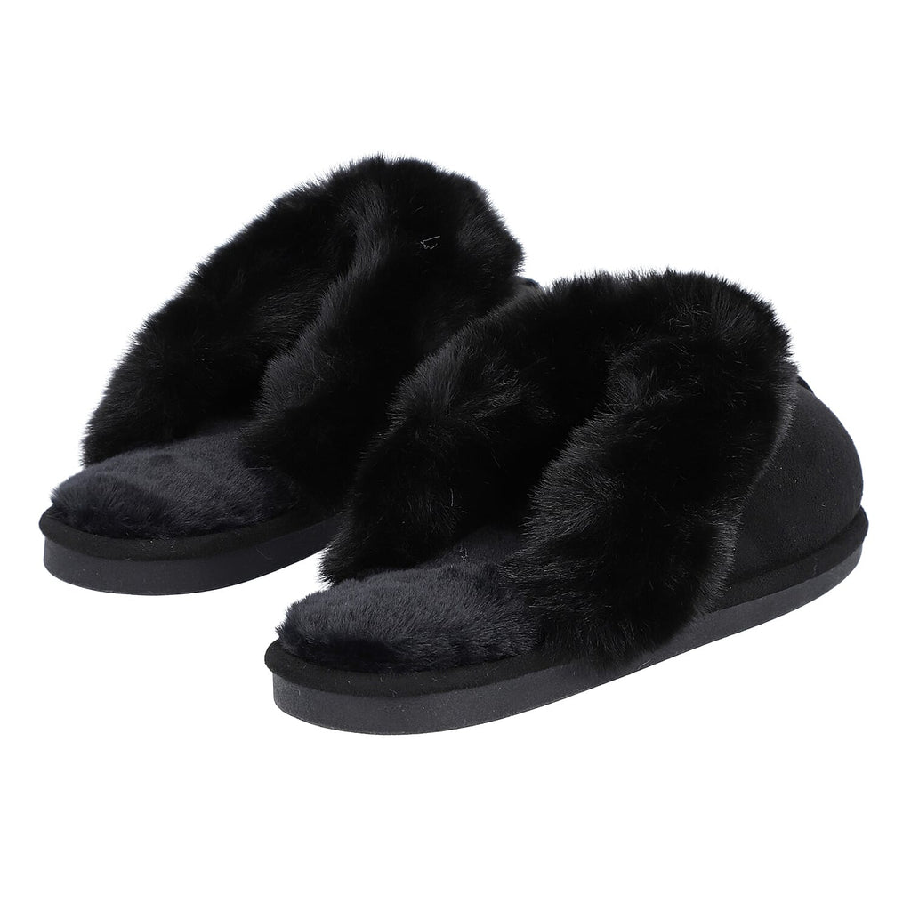Chic and Elegant Rabbit Faux Fur Slippers (Size 7- 8) - Black