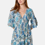 Chilli & Charm Paisley Print Shirred Empire Bust Dress (Size L, 16 to 18) - Blue