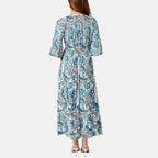 Chilli & Charm Paisley Print Shirred Empire Bust Dress (Size L, 16 to 18) - Blue