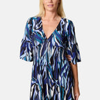 Chilli & Charm Abstract Stripe Shirred Empire Bust Dress (Size L, 16 to 18) - Navy