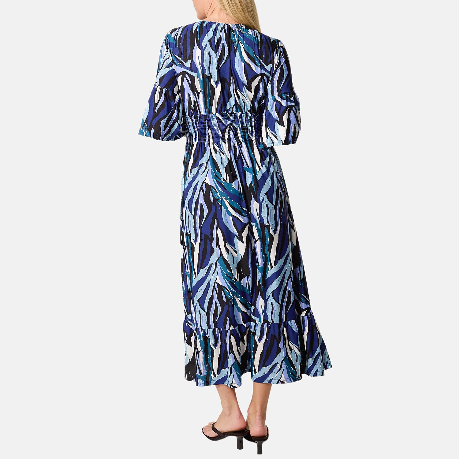 Chilli &amp; Charm Abstract Stripe Shirred Empire Bust Dress (Size L, 16 to 18) - Navy 8552307 2
