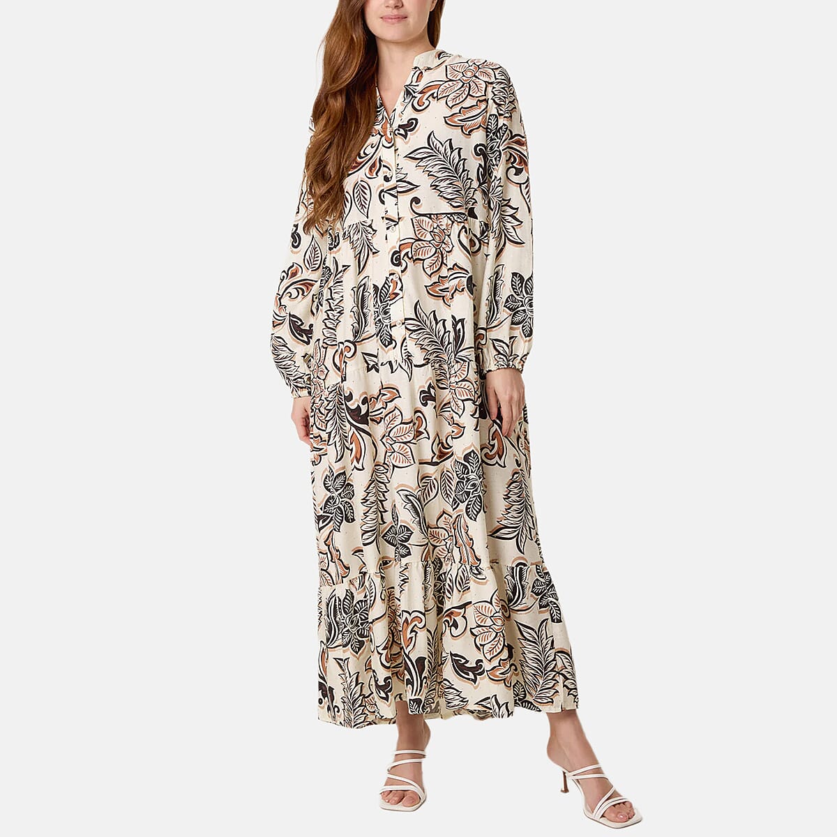 Chilli Charm Floral Print Boho Maxi Dress (One Size) - Ivory &amp; Black 8550711 0