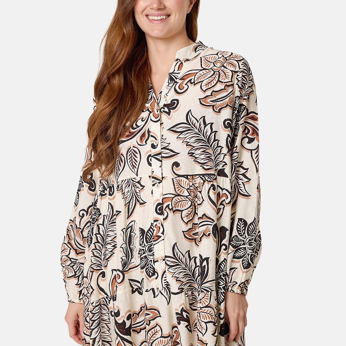 Chilli Charm Floral Print Boho Maxi Dress (One Size) - Ivory &amp; Black 8550711 2