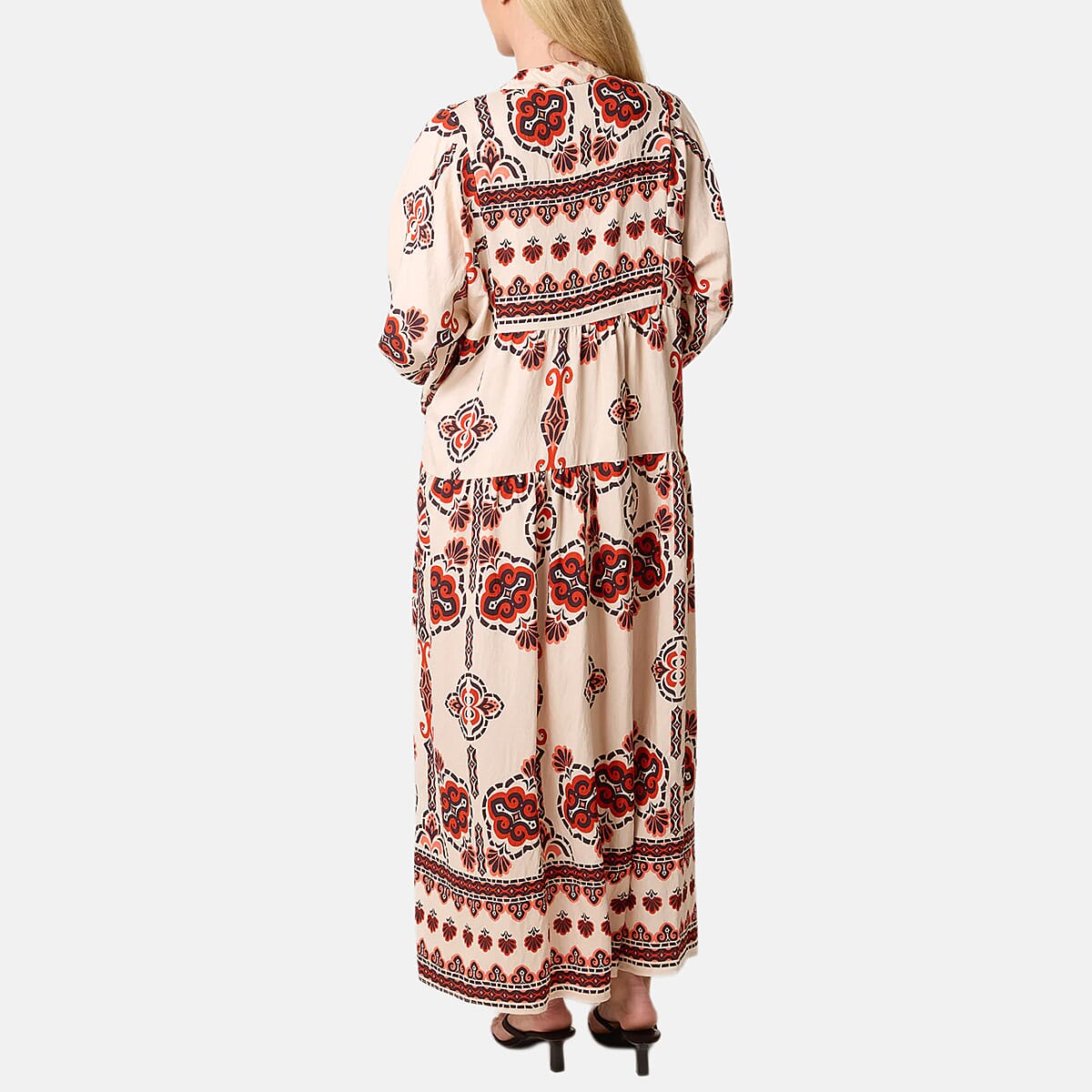 Chilli Charm Ethnic-Inspired Print Boho Maxi Dress (One Size) - Stone &amp; Orange 8550695 1