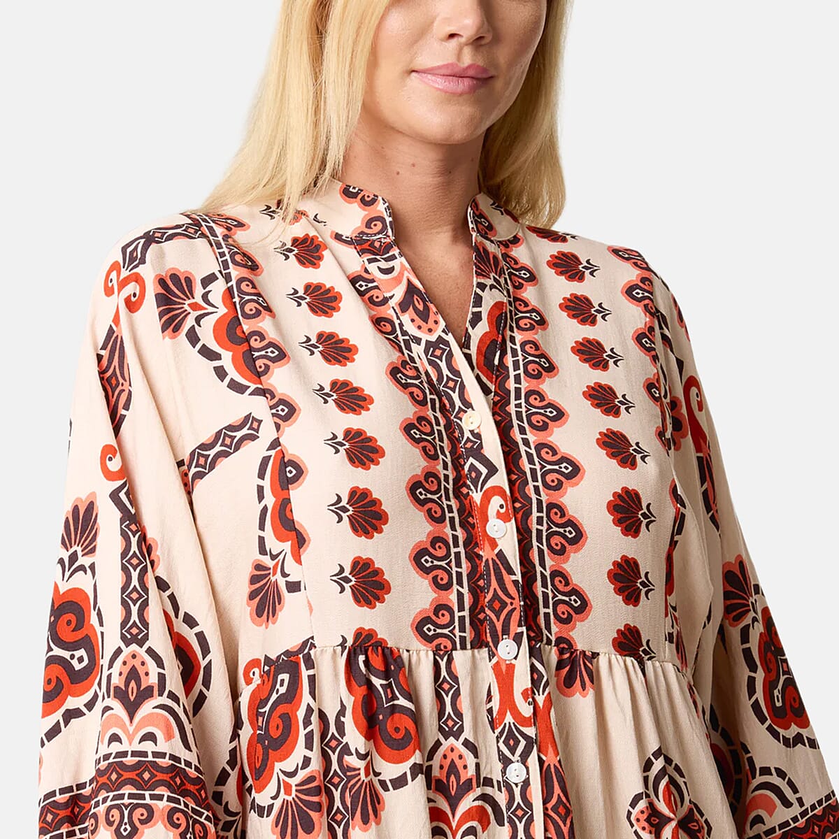 Chilli Charm Ethnic-Inspired Print Boho Maxi Dress (One Size) - Stone &amp; Orange 8550695 2