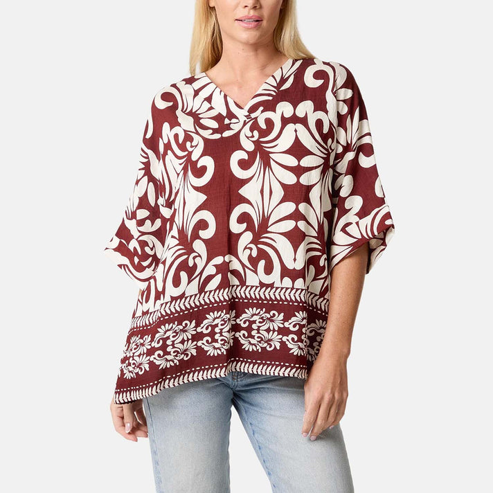 Chilli Charm Floral Baroque Print Blouse (Size M-L, 14-18) - Coffee 8565839 1