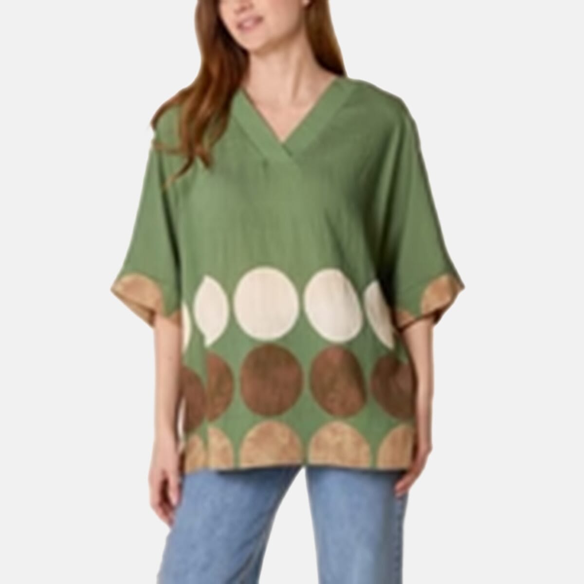 Chilli Charm V-Neck Polka Dot Print Top (One Size) - Khaki 8550714 0