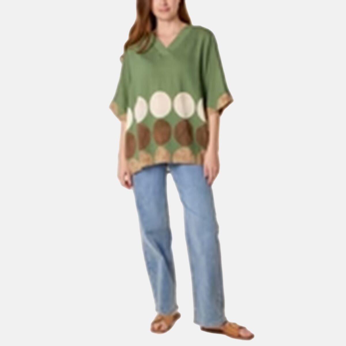 Chilli Charm V-Neck Polka Dot Print Top (One Size) - Khaki 8550714 1