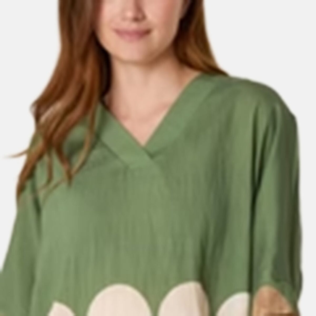 Chilli Charm V-Neck Polka Dot Print Top (One Size) - Khaki