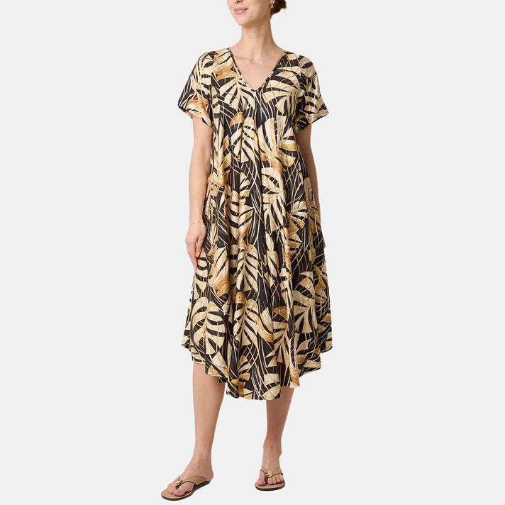 Chilli Charm Topical Print Flared Dress (One Size, 10-22) - Black 8564408 1