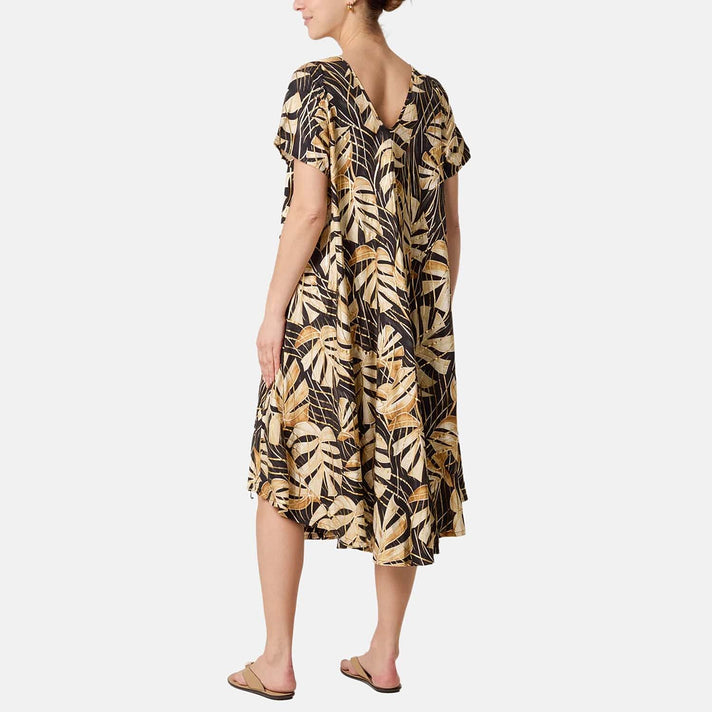 Chilli Charm Topical Print Flared Dress (One Size, 10-22) - Black 8564408 2